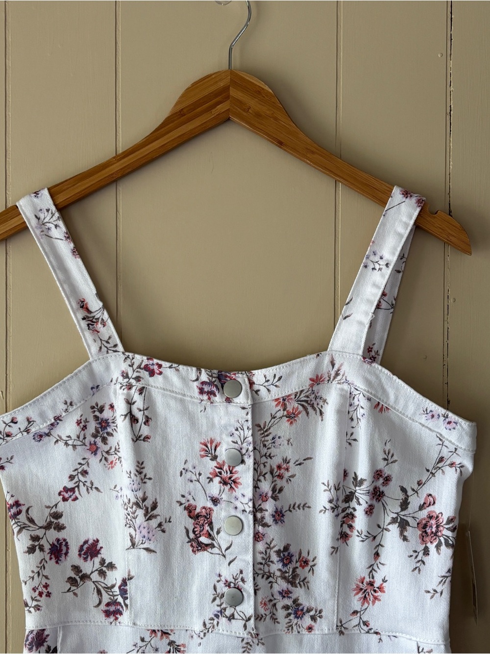 No Boundaries White Floral  Snap Front Overall Sundress